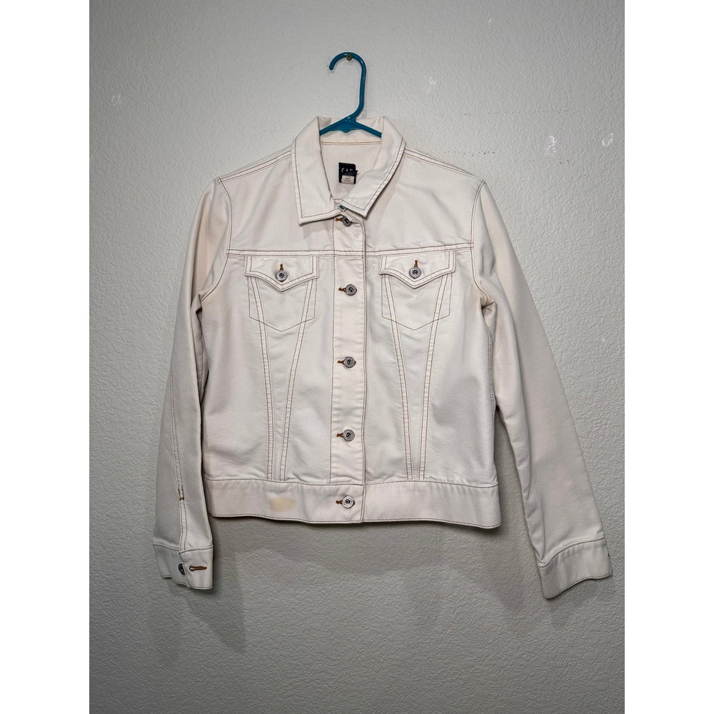 VIntage Gap Womens Ivory Denim Trucker Jacket Contrast Stitch Off White Size L